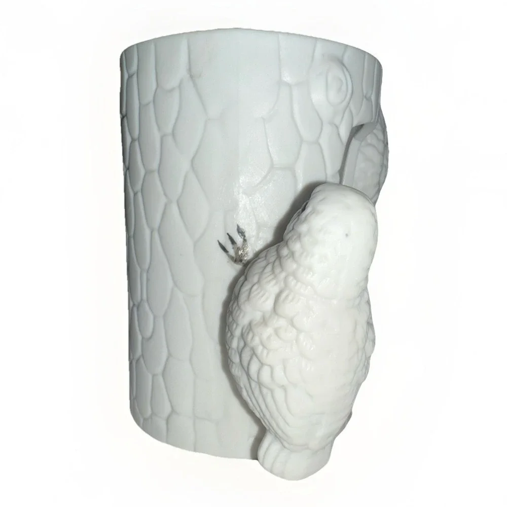 Vintage White Porcelain Tree Trunk Vase with Two Bird Accents Matte Finish
